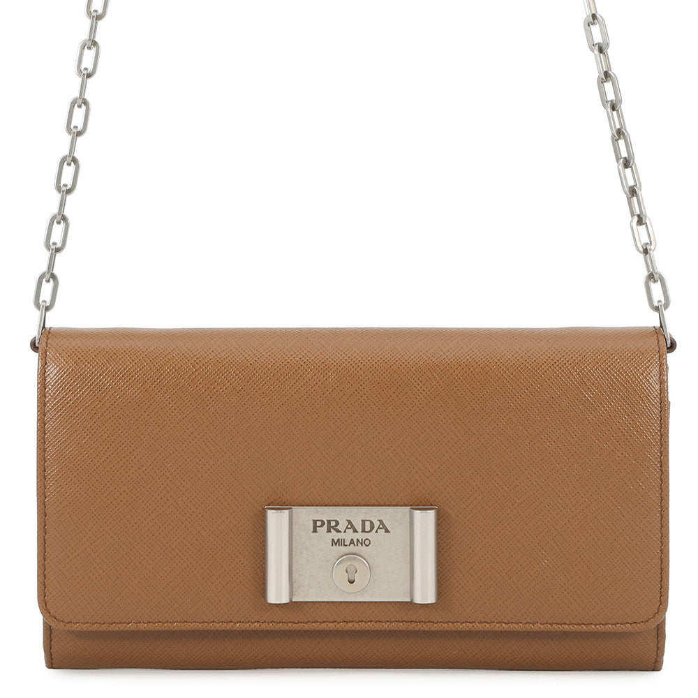 PRADA Chain wallet Camel1MT440 Saffiano Leather