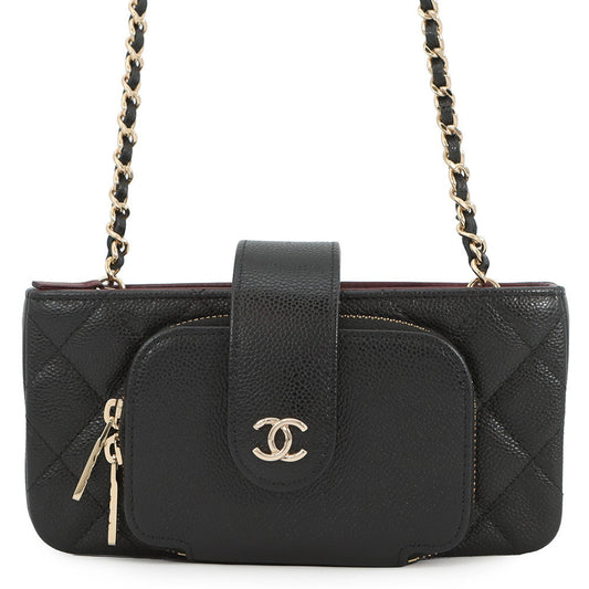 CHANEL Shoulder Smartphone Case BlackAP2916 Caviar Leather