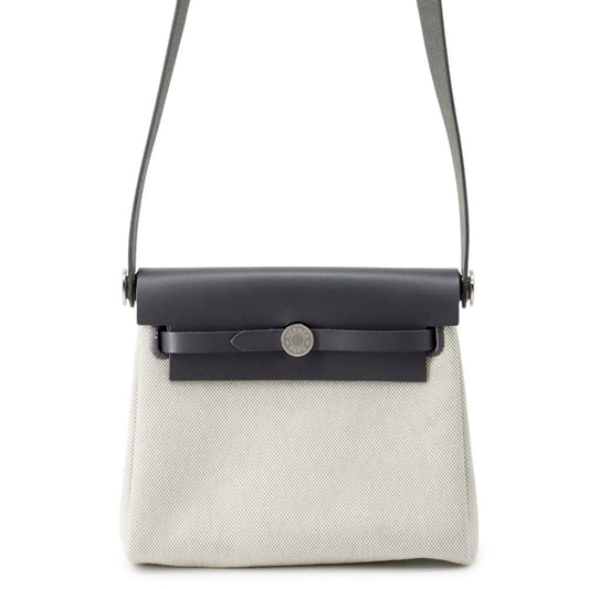 HERMES Herbag zip Ecru/Ardoise Toile Military Vache Hunter Leather Size Mini