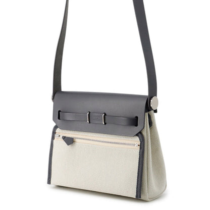 HERMES Herbag zip Ecru/Ardoise Toile Military Vache Hunter Leather Size Mini