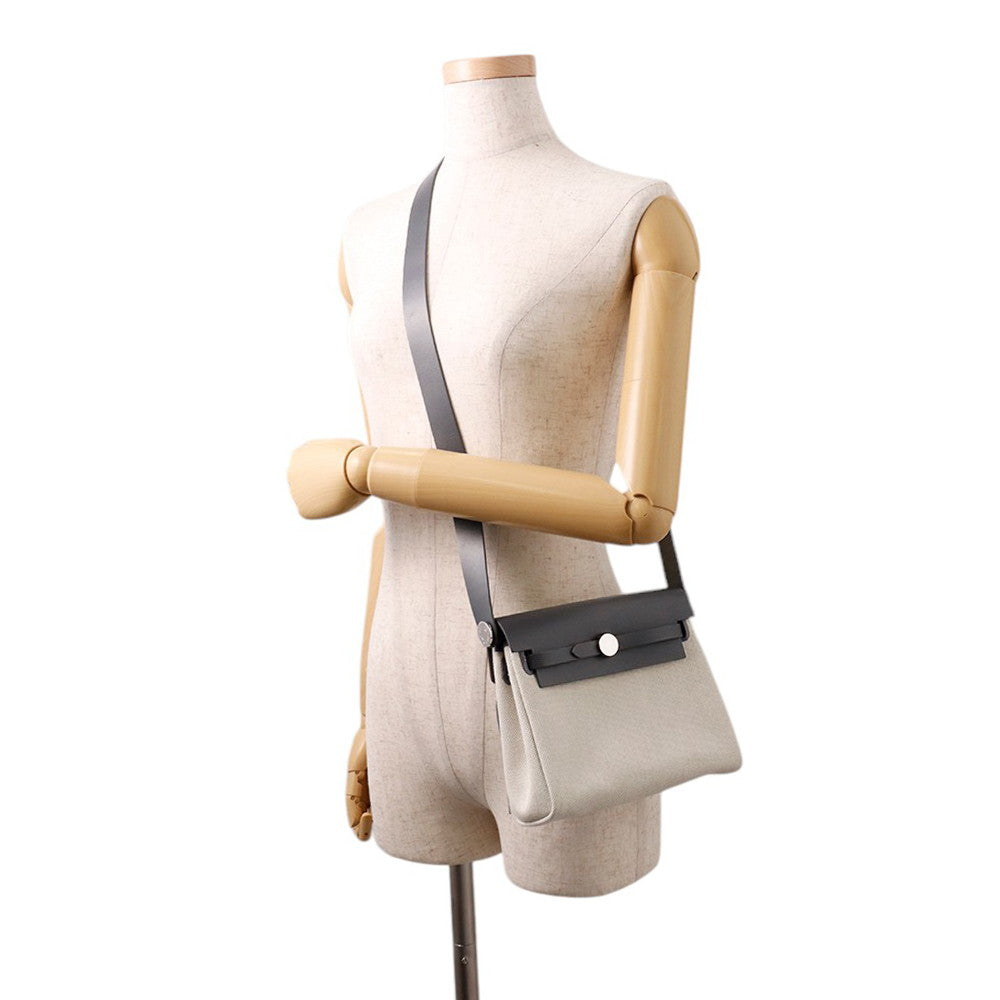 HERMES Herbag zip Ecru/Ardoise Toile Military Vache Hunter Leather Size Mini