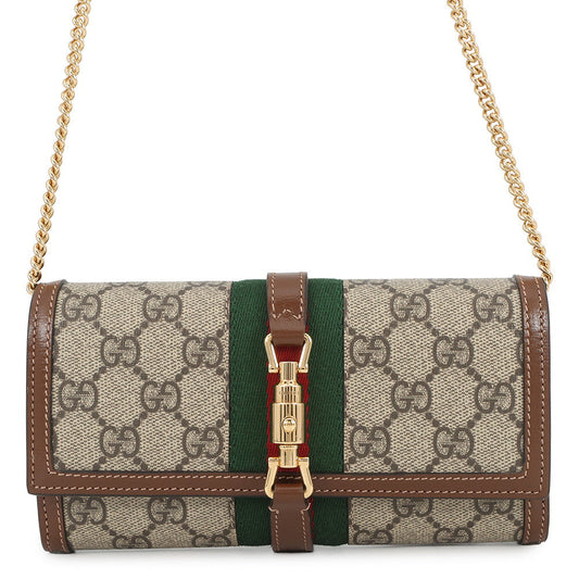 GUCCI Jackie 1961 Continental Chain Wallet Beige/Brown652681 GG Supreme/Leather