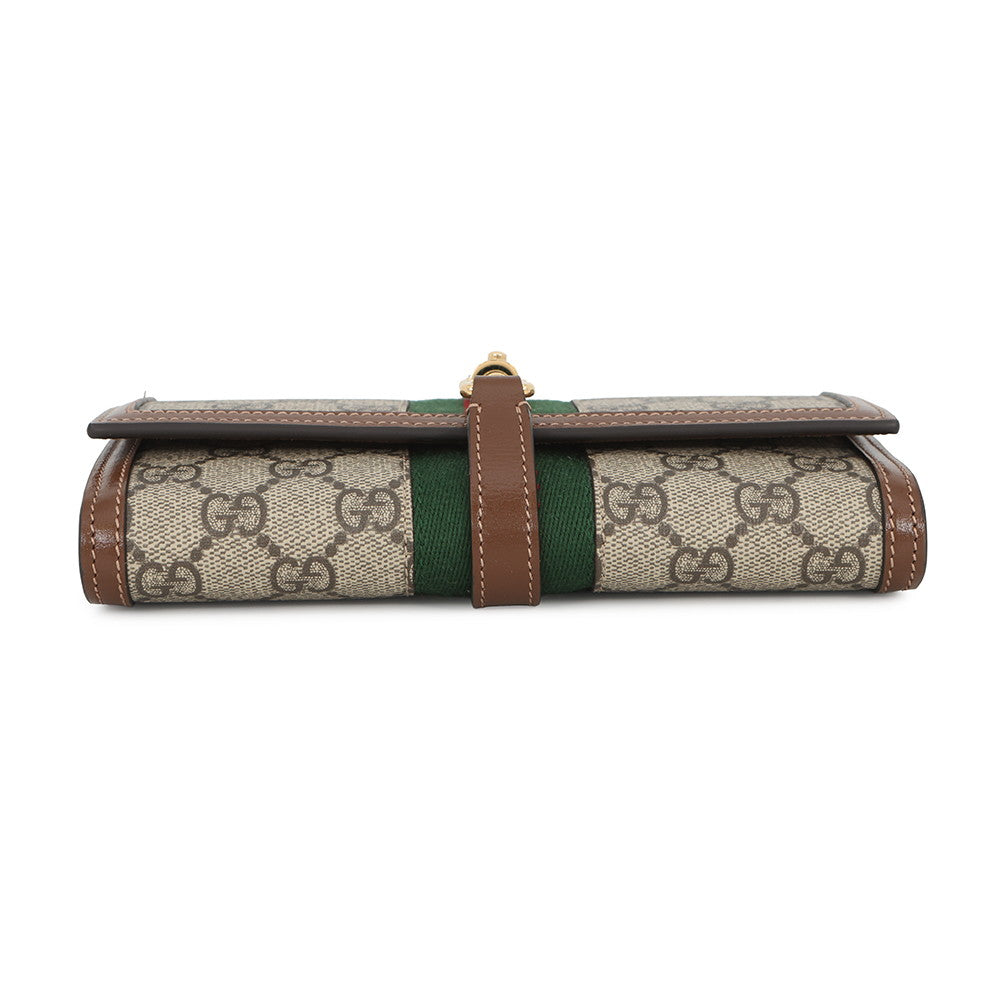 GUCCI Jackie 1961 Continental Chain Wallet Beige/Brown652681 GG Supreme/Leather