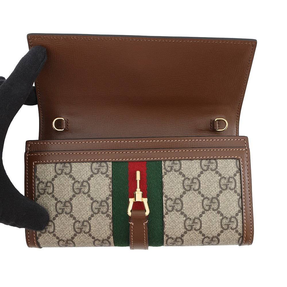GUCCI Jackie 1961 Continental Chain Wallet Beige/Brown652681 GG Supreme/Leather