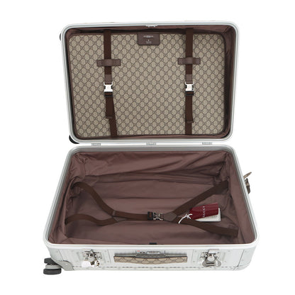 GUCCI Porter Cabin Trolley FRM Suitcase Silver801875 Aluminum GG Supreme Size Medium