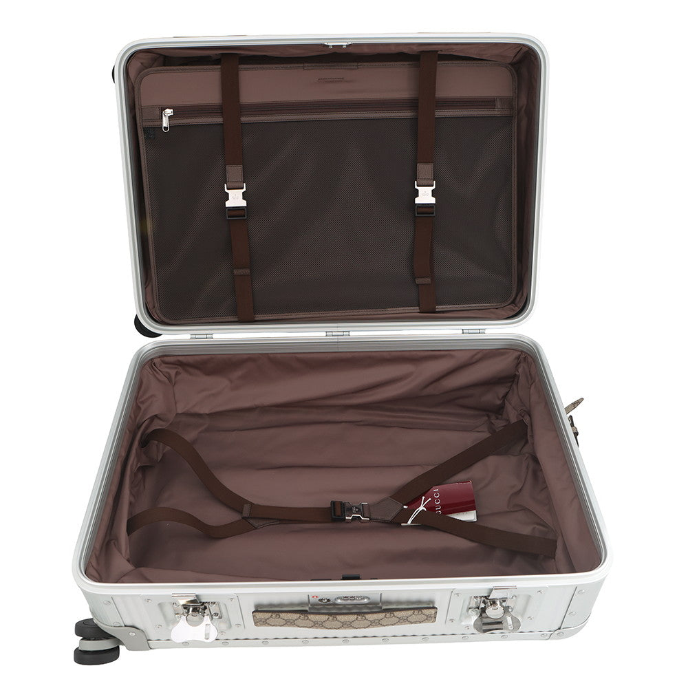 GUCCI Porter Cabin Trolley FRM Suitcase Silver801875 Aluminum GG Supreme Size Medium
