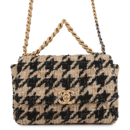 CHANEL CHANEL 19 Maxi Tweed Chain Shoulder Bag Beige/BlackAS1162 Tweed