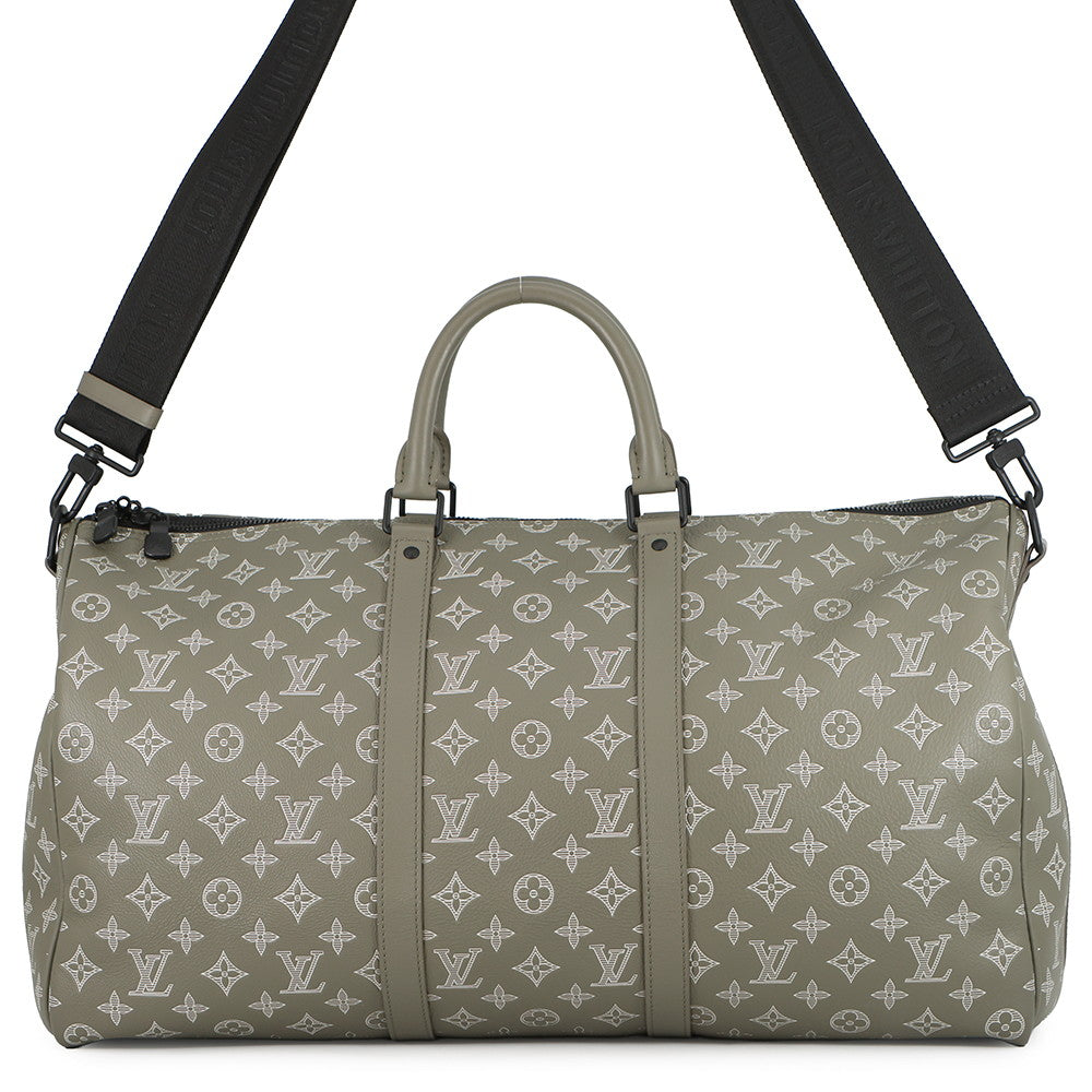 LOUIS VUITTON Keepall Bandouliere Olive Green M12504 Monogram Shadow Size 50