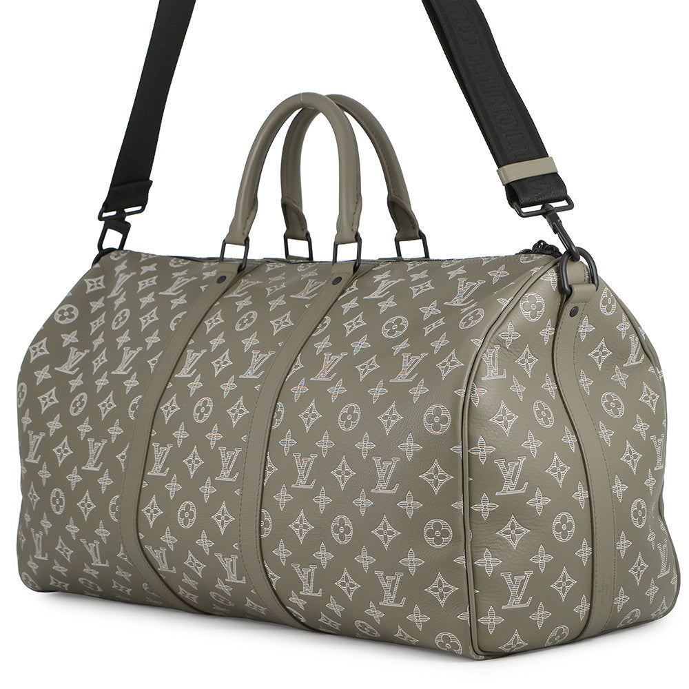 LOUIS VUITTON Keepall Bandouliere Olive Green M12504 Monogram Shadow Size 50