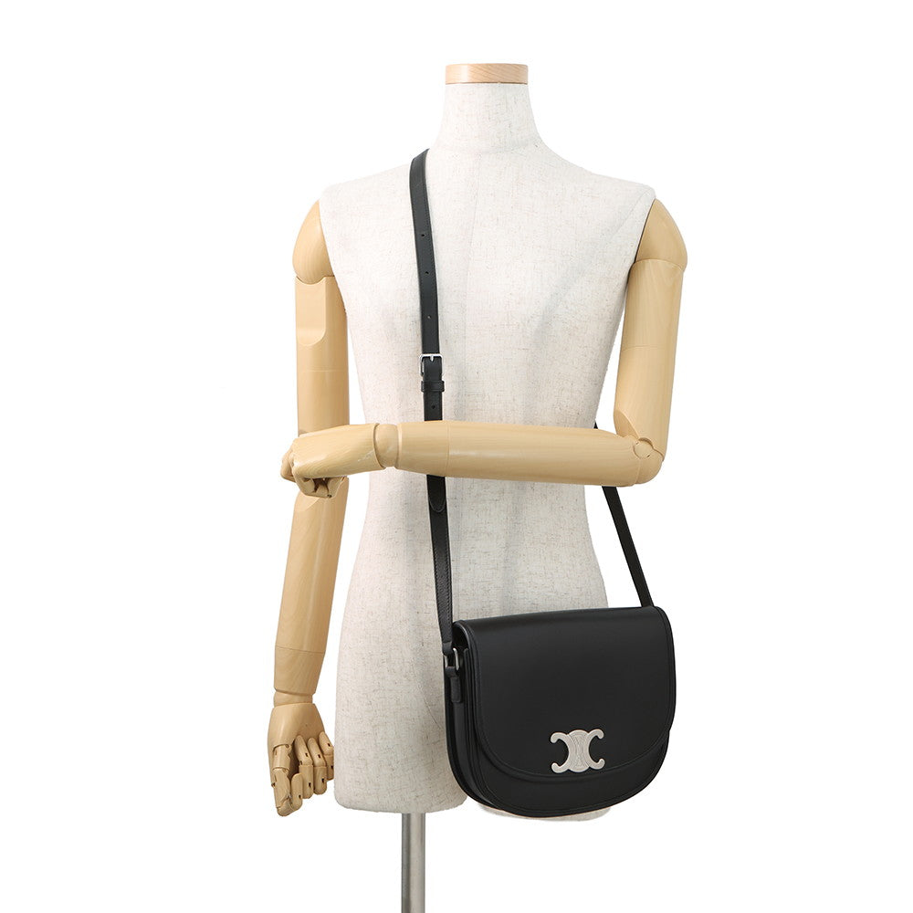 CELINE Triomphe Busas Shoulder Bag Black114453 Leather Size Medium