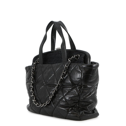CHANEL Matelasse Portobello 2WAY ChainTote Bag BlackA46153 Vintage Leather Straw