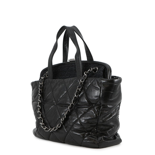 CHANEL Matelasse Portobello 2WAY ChainTote Bag BlackA46153 Vintage Leather Straw