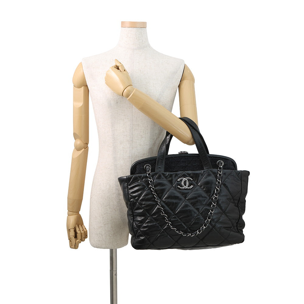 CHANEL Matelasse Portobello 2WAY ChainTote Bag BlackA46153 Vintage Leather Straw