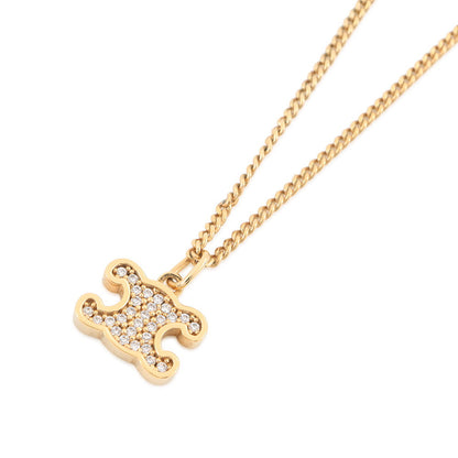 CELINE Triomphe Rhinestone Necklace460GB6BZI.35OR Gold Plated Rhinestone