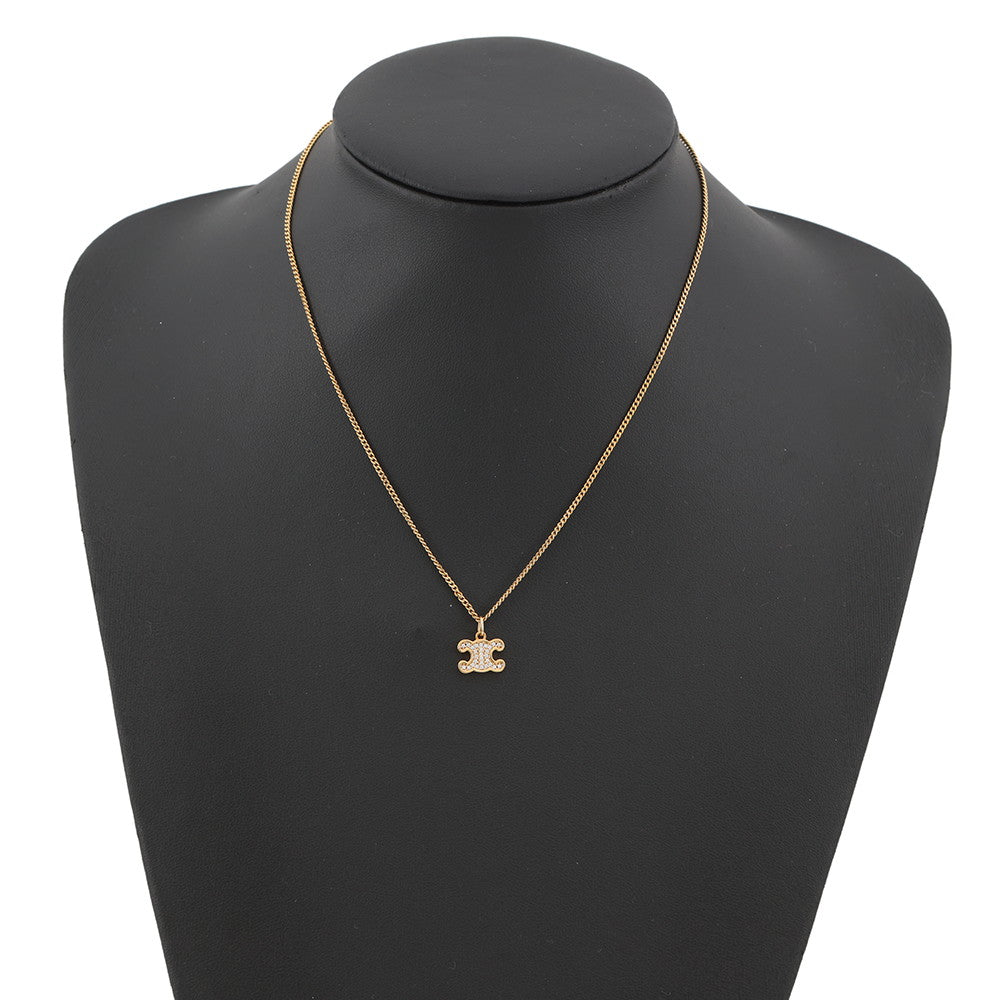 CELINE Triomphe Rhinestone Necklace460GB6BZI.35OR Gold Plated Rhinestone
