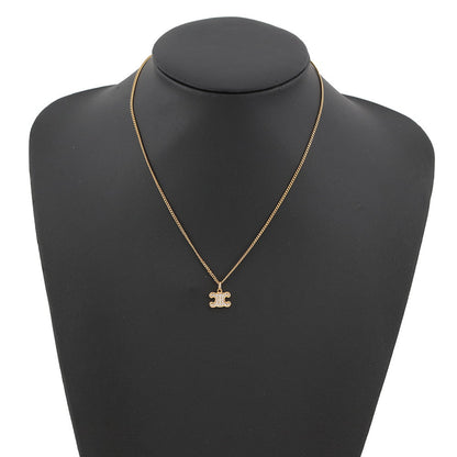 CELINE Triomphe Rhinestone Necklace460GB6BZI.35OR Gold Plated Rhinestone