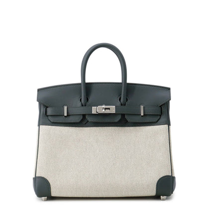 HERMES Birkin Vert Mangrove/Ecru Swift Leather Toile H Size 25