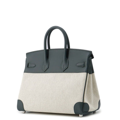 HERMES Birkin Vert Mangrove/Ecru Swift Leather Toile H Size 25