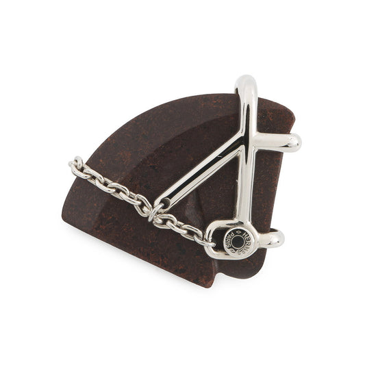 HERMES Cheval Brooch Brown Vulcanium Metal