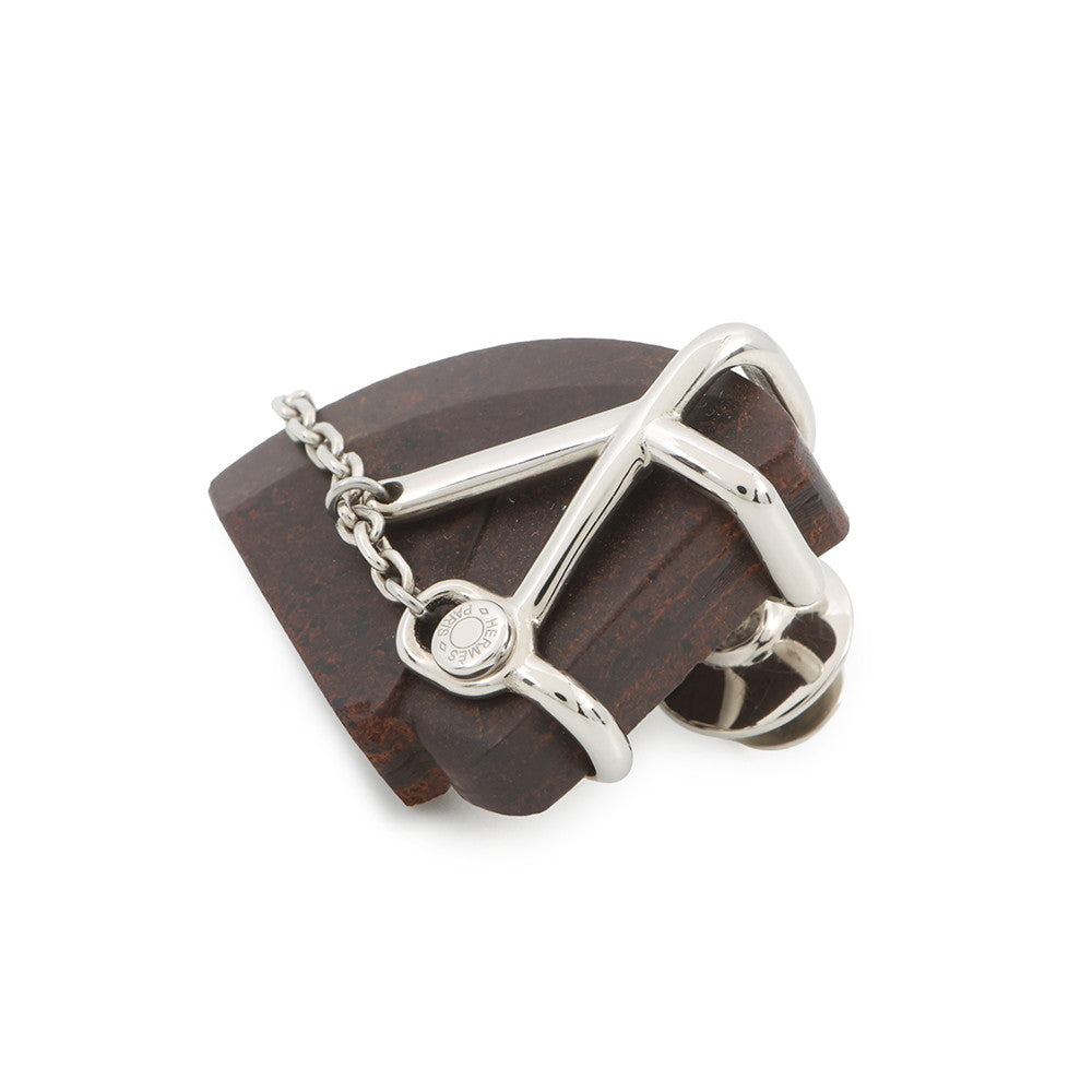 HERMES Cheval Brooch Brown Vulcanium Metal