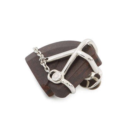 HERMES Cheval Brooch Brown Vulcanium Metal