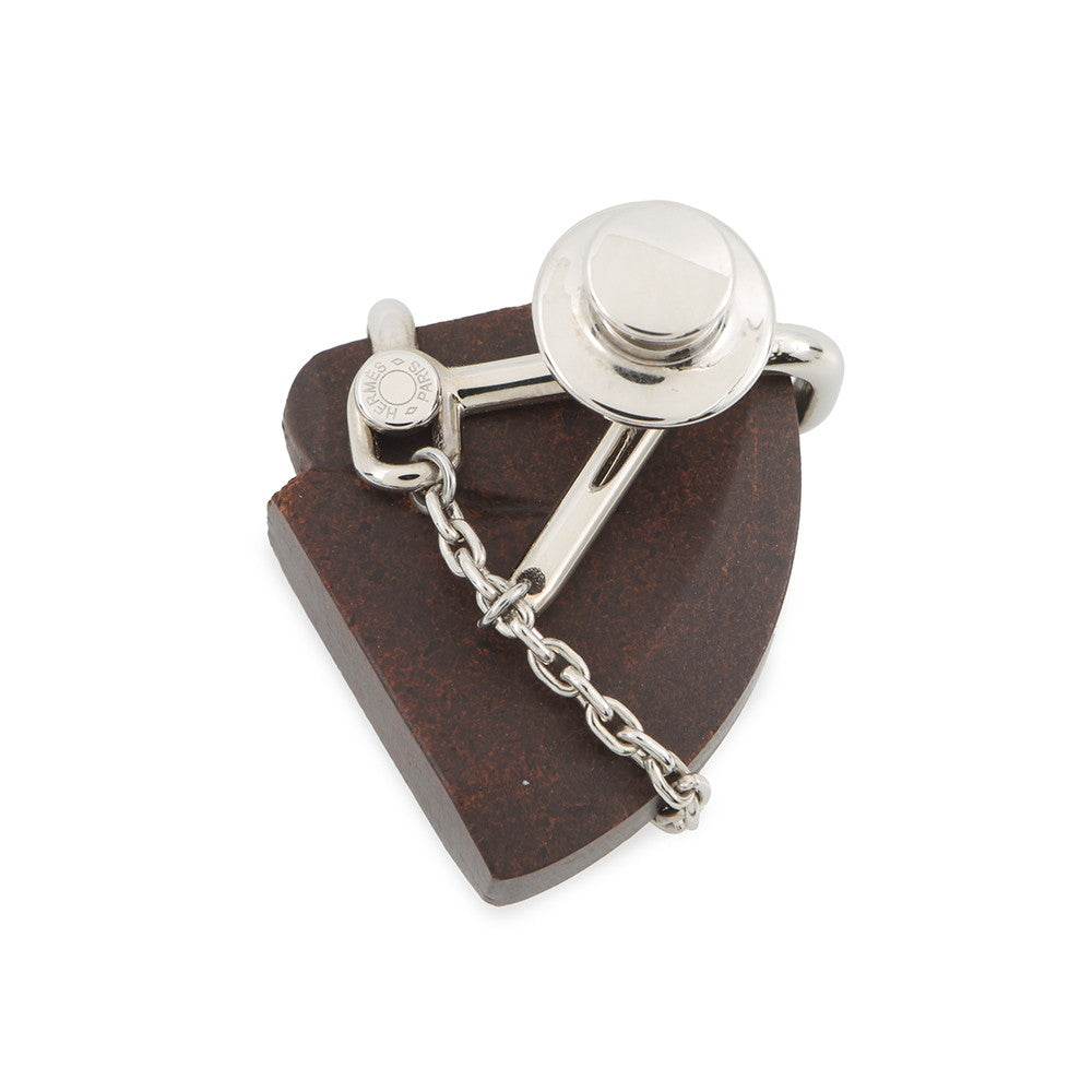 HERMES Cheval Brooch Brown Vulcanium Metal