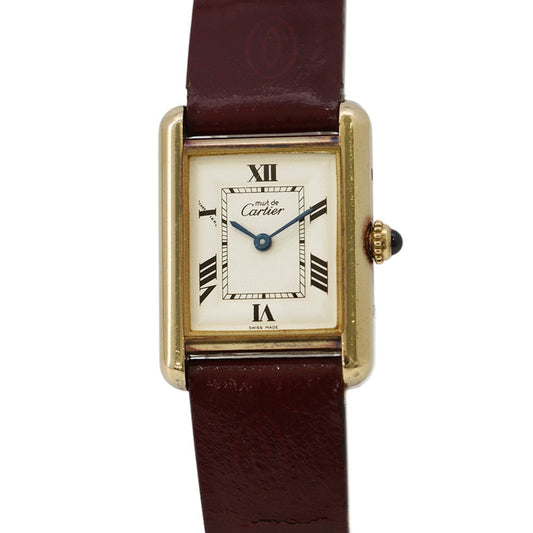 CARTIER Must Tank SM Vermeil H29mm×W22mm Gold Plated Leather White DialW1013654
