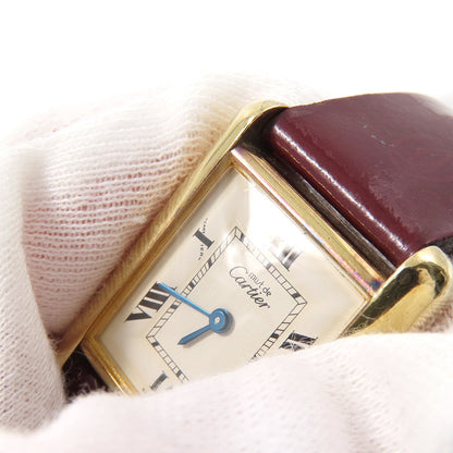 CARTIER Must Tank SM Vermeil H29mm×W22mm Gold Plated Leather White DialW1013654