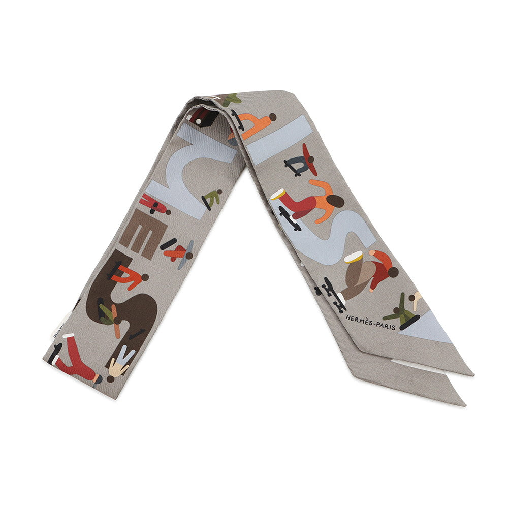 HERMES Twilly figures libres Etoupe/Blanc/Khaki Silk100%