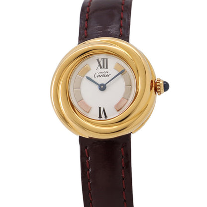 CARTIER Mast Trinity SM W27mm SV925 Gold Plated Leather White DialW1010744