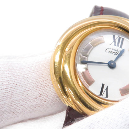 CARTIER Mast Trinity SM W27mm SV925 Gold Plated Leather White DialW1010744