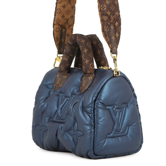 LOUIS VUITTON Speedy Bandouliere NavyM21061 Recycled MetallicNylon Monogram Size 25