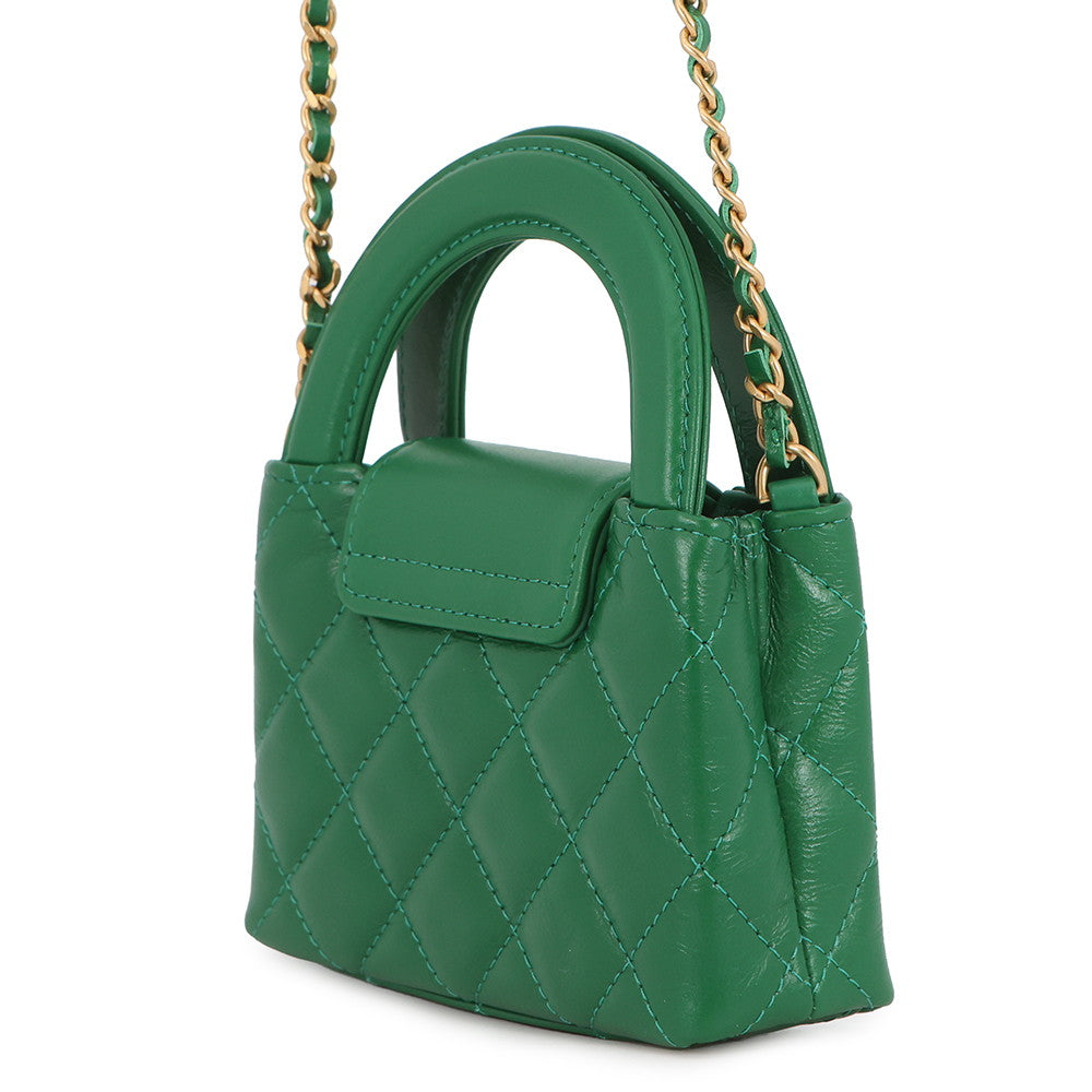 CHANEL Matelasse Mini Kelly ChainClutch GreenAP3435 Leather Size 4.7"
