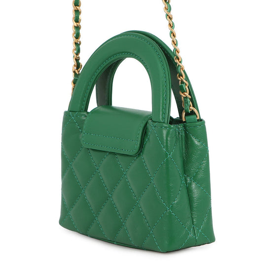 CHANEL Matelasse Mini Kelly ChainClutch GreenAP3435 Leather Size 4.7"