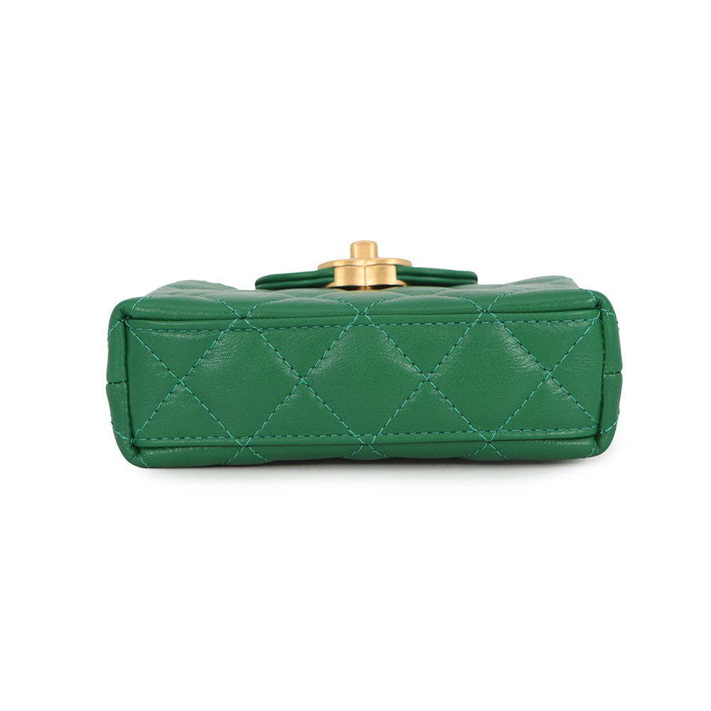CHANEL Matelasse Mini Kelly ChainClutch GreenAP3435 Leather Size 4.7"
