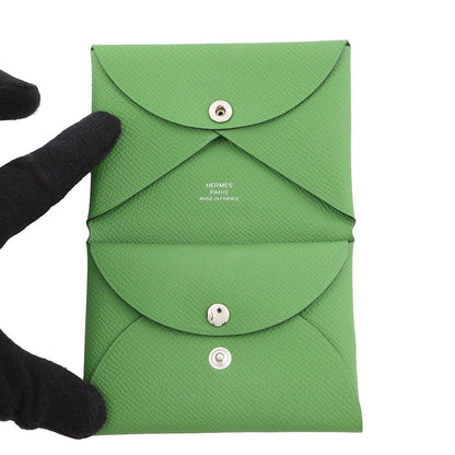 HERMES Calvi Duo Vert Yucca Epsom