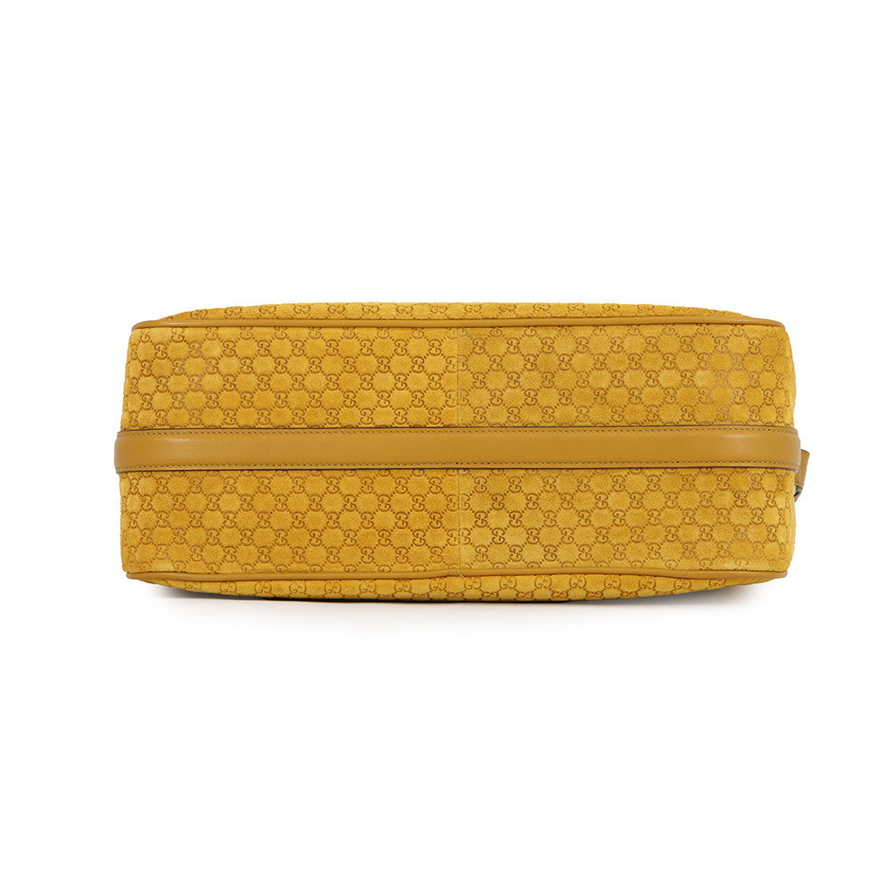 GUCCI Half Horsebit Medium Shoulder Bag Mustard Yellow860787 GG Suede Leather