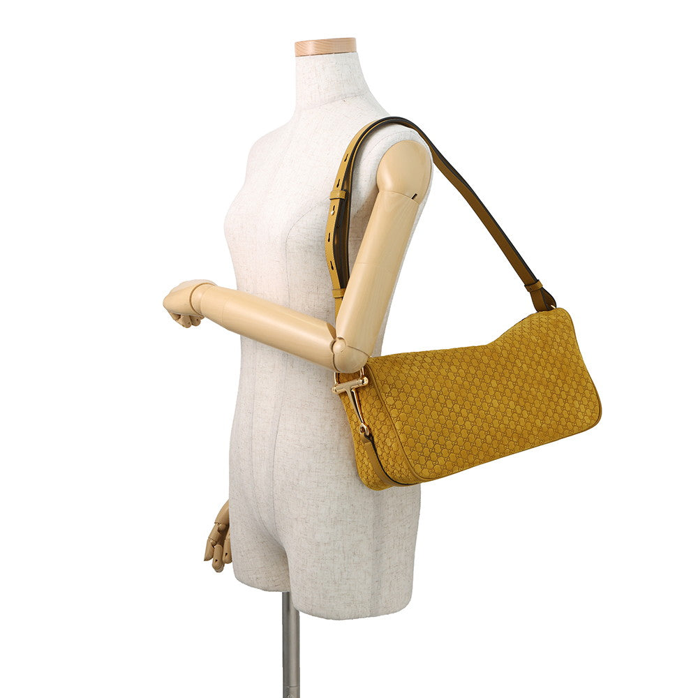 GUCCI Half Horsebit Medium Shoulder Bag Mustard Yellow860787 GG Suede Leather