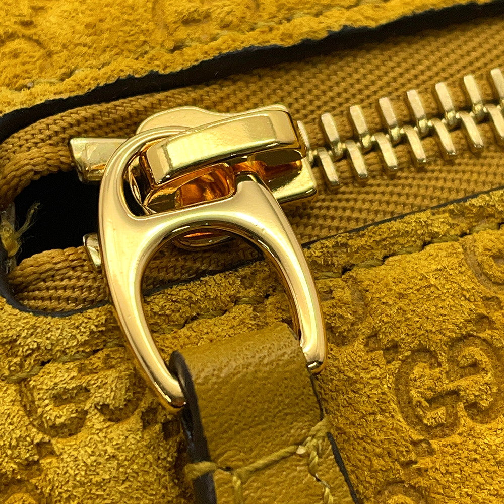GUCCI Half Horsebit Medium Shoulder Bag Mustard Yellow860787 GG Suede Leather