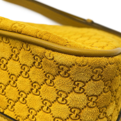 GUCCI Half Horsebit Medium Shoulder Bag Mustard Yellow860787 GG Suede Leather