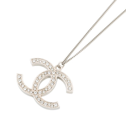 CHANEL CC Logo Pendant Top Necklace Metal Rhinestone