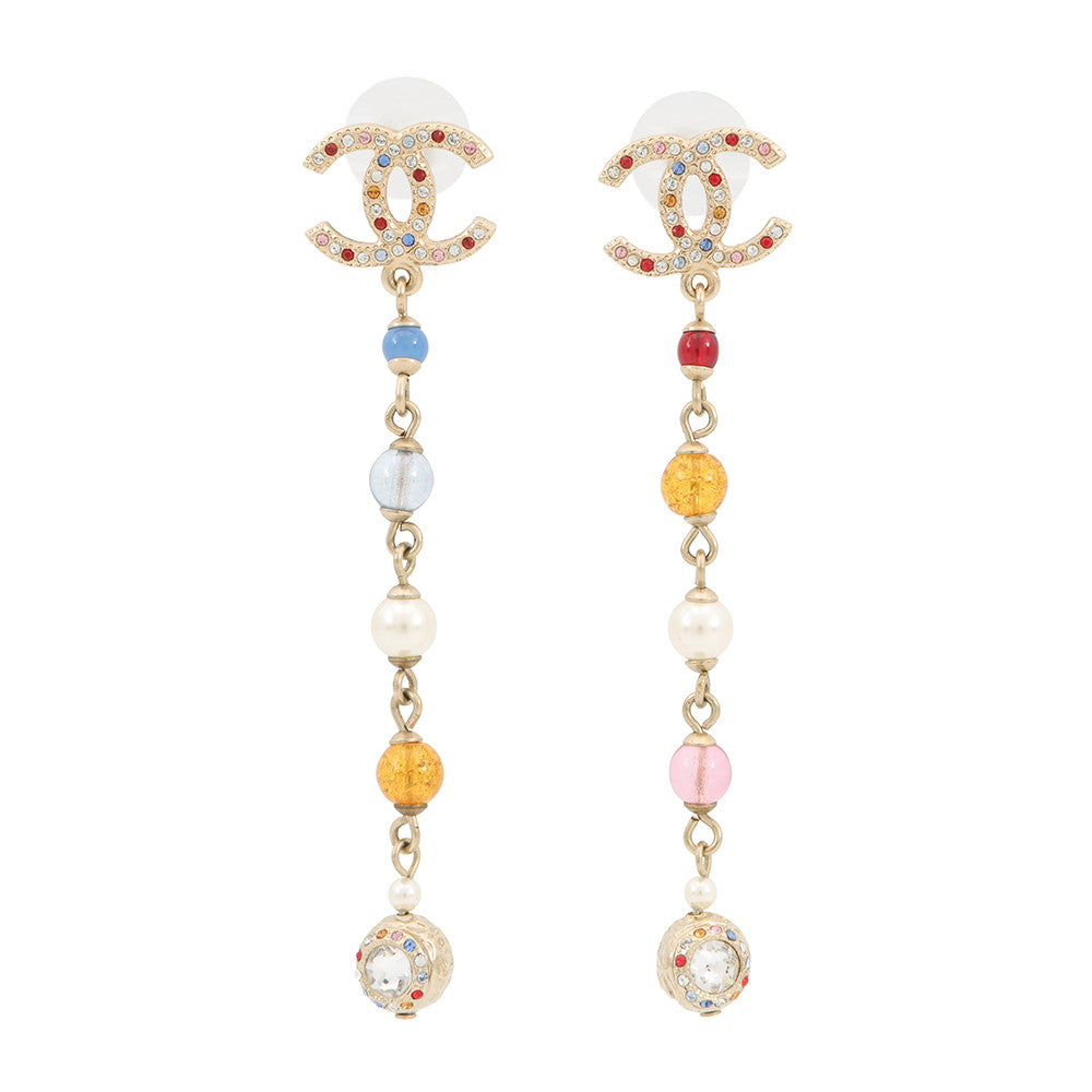 CHANEL CC Logo Swing EarringsAB3108 Metal Rhinestone Faux Pearl Color Stone
