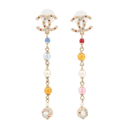CHANEL CC Logo Swing EarringsAB3108 Metal Rhinestone Faux Pearl Color Stone