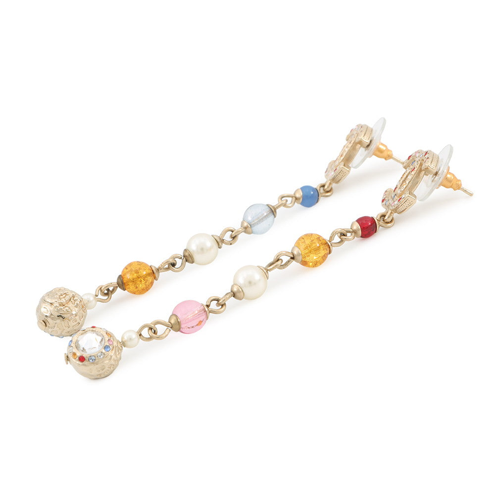 CHANEL CC Logo Swing EarringsAB3108 Metal Rhinestone Faux Pearl Color Stone
