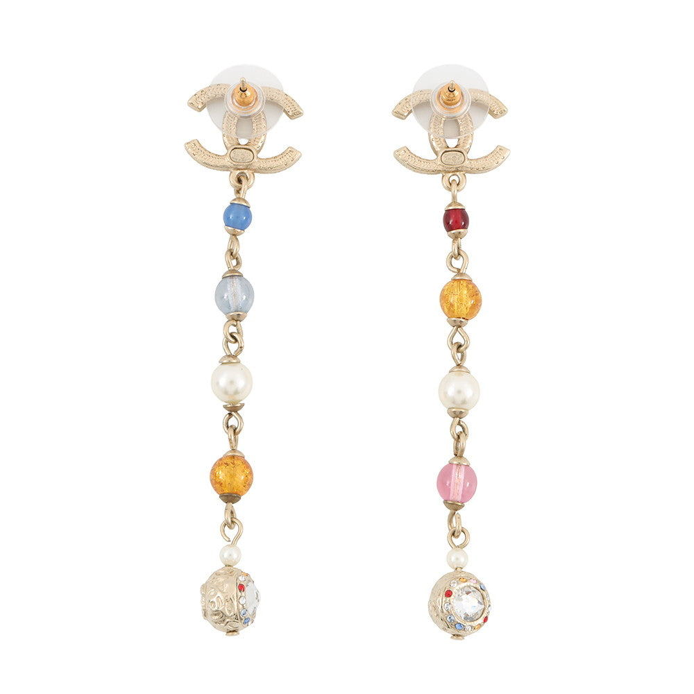 CHANEL CC Logo Swing EarringsAB3108 Metal Rhinestone Faux Pearl Color Stone