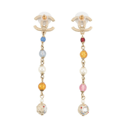 CHANEL CC Logo Swing EarringsAB3108 Metal Rhinestone Faux Pearl Color Stone