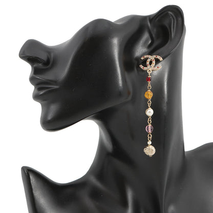 CHANEL CC Logo Swing EarringsAB3108 Metal Rhinestone Faux Pearl Color Stone