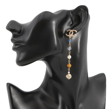 CHANEL CC Logo Swing EarringsAB3108 Metal Rhinestone Faux Pearl Color Stone