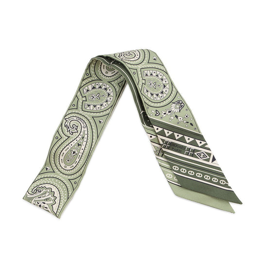HERMES Twilly Festival des Amazones Bandana - The Amazon Festival and Bandana Pistachio / White / BlackH064217S 07 Silk100%