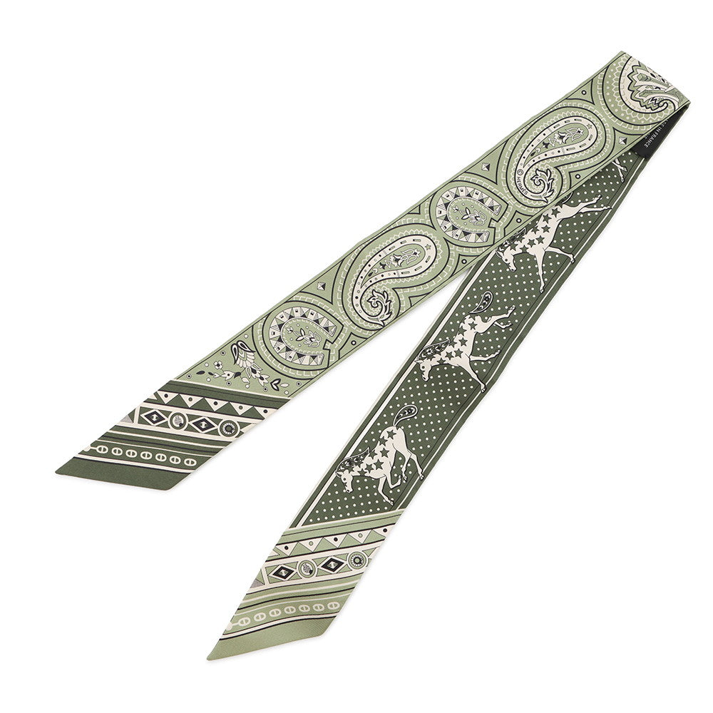 HERMES Twilly Festival des Amazones Bandana - The Amazon Festival and Bandana Pistachio / White / BlackH064217S 07 Silk100%